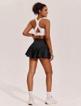 PINSPARK Women Pleated Tennis Skirt High Waist Golf Skorts with 2 Pockets Pickleball Skirts with Inner Shorts Black M
