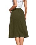 ZOYEESHINE Midi Skirt for Womens Trendy Casual Pleated Solid Skirts Button Front Flared Skirts with Pockets(Medium,A-Green)