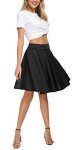 EXCHIC Women's Casual Stretchy Flared Mini Skater Skirt Basic A-Line Pleated Midi Skirt (M, Black)