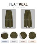 ZOYEESHINE Midi Skirt for Womens Trendy Casual Pleated Solid Skirts Button Front Flared Skirts with Pockets(Medium,A-Green)