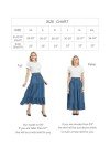 Tronjori Womens A Line Long Midi Denim Skirt Tired Pleated Layers Elastic Waist Front Drawstring, Denim Blue, X-Large
