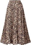 CHARTOU Womens Chic Elastic High Waisted A Line Leopard Print Pleated Shirring Midi-Long Skirt, Dark Yellow, XX-Large