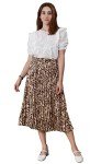 CHARTOU Womens Chic Elastic High Waisted A Line Leopard Print Pleated Shirring Midi-Long Skirt, Dark Yellow, XX-Large