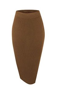 Urban CoCo Women's Elastic Waist Knitted Split Tube Pencil Midi Skirt (L, Brown)