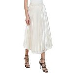 Gorchnc Midi Skirts for Women Reversible Pleated Skirt High Waist Classic A-Line Tulle Skirt Beige