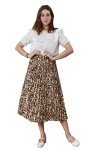 CHARTOU Womens Chic Elastic High Waisted A Line Leopard Print Pleated Shirring Midi-Long Skirt, Dark Yellow, XX-Large