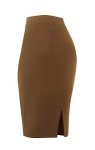 Urban CoCo Women's Elastic Waist Knitted Split Tube Pencil Midi Skirt (L, Brown)