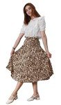 CHARTOU Womens Chic Elastic High Waisted A Line Leopard Print Pleated Shirring Midi-Long Skirt, Dark Yellow, XX-Large