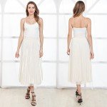 Gorchnc Midi Skirts for Women Reversible Pleated Skirt High Waist Classic A-Line Tulle Skirt Beige
