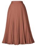 Kate Kasin Women's A Line Skirt High Waist Elastic Pleated Midi Skirt Flowy Swing Skirt Brown S KK659-5