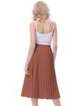 Kate Kasin Women's A Line Skirt High Waist Elastic Pleated Midi Skirt Flowy Swing Skirt Brown S KK659-5