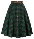 Belle Poque Women's Green Plaid Skirts Vintage Below Knee Length A-Line Long Skirts Christmas Skirts L