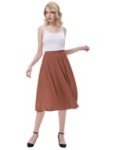 Kate Kasin Women's A Line Skirt High Waist Elastic Pleated Midi Skirt Flowy Swing Skirt Brown S KK659-5