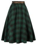 Belle Poque Women's Green Plaid Skirts Vintage Below Knee Length A-Line Long Skirts Christmas Skirts L