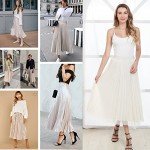Gorchnc Midi Skirts for Women Reversible Pleated Skirt High Waist Classic A-Line Tulle Skirt Beige