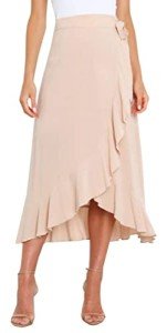 Women Swing Long Skirt Tie Waist A Line Boho Skirt Flowy Split High Low Skirt Lightweight Asymmetrical Wrap Skirt for Casual Beach Party Beige M