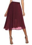 Urban CoCo Women's A Line Elastic Wasit Chiffon Midi Skirt Flare Pleated Skirts with Pockets (Wine red, XL)
