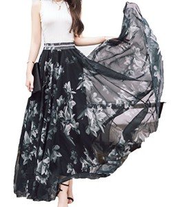 Afibi Women Full/Ankle Length Blending Maxi Chiffon Long Skirt Beach Skirt (Small, Design A)