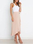Women Swing Long Skirt Tie Waist A Line Boho Skirt Flowy Split High Low Skirt Lightweight Asymmetrical Wrap Skirt for Casual Beach Party Beige M