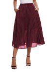Urban CoCo Women's A Line Elastic Wasit Chiffon Midi Skirt Flare Pleated Skirts with Pockets (Wine red, XL)