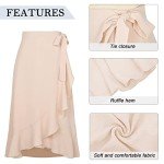 Women Swing Long Skirt Tie Waist A Line Boho Skirt Flowy Split High Low Skirt Lightweight Asymmetrical Wrap Skirt for Casual Beach Party Beige M