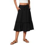 Witsmile Summer Skirts Midi Length Flowy Pleated Tiered Skirts for Women 2024 Dressy Casual(Black,L)