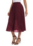 Urban CoCo Women's A Line Elastic Wasit Chiffon Midi Skirt Flare Pleated Skirts with Pockets (Wine red, XL)