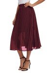Urban CoCo Women's A Line Elastic Wasit Chiffon Midi Skirt Flare Pleated Skirts with Pockets (Wine red, XL)