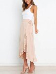 Women Swing Long Skirt Tie Waist A Line Boho Skirt Flowy Split High Low Skirt Lightweight Asymmetrical Wrap Skirt for Casual Beach Party Beige M