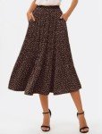 Oyamiki High Waist Skirt Casual Polka Dot Swing Pleated Skirts for Women Midi A Line Coffee Boho Skirt with Pockets, S