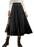 HERBATOMIA Women’s High Elastic Waist Black Skirt Pleated Long Casual A-Line Swings Midi Velvet Skirts for Women