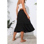Witsmile Summer Skirts Midi Length Flowy Pleated Tiered Skirts for Women 2024 Dressy Casual(Black,L)