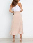 Women Swing Long Skirt Tie Waist A Line Boho Skirt Flowy Split High Low Skirt Lightweight Asymmetrical Wrap Skirt for Casual Beach Party Beige M