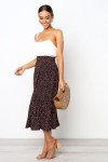 Oyamiki High Waist Skirt Casual Polka Dot Swing Pleated Skirts for Women Midi A Line Coffee Boho Skirt with Pockets, S