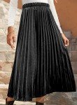 HERBATOMIA Women’s High Elastic Waist Black Skirt Pleated Long Casual A-Line Swings Midi Velvet Skirts for Women