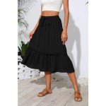 Witsmile Summer Skirts Midi Length Flowy Pleated Tiered Skirts for Women 2024 Dressy Casual(Black,L)