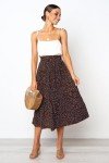 Oyamiki High Waist Skirt Casual Polka Dot Swing Pleated Skirts for Women Midi A Line Coffee Boho Skirt with Pockets, S