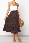 Oyamiki High Waist Skirt Casual Polka Dot Swing Pleated Skirts for Women Midi A Line Coffee Boho Skirt with Pockets, S