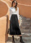 HERBATOMIA Women’s High Elastic Waist Black Skirt Pleated Long Casual A-Line Swings Midi Velvet Skirts for Women