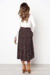 Oyamiki High Waist Skirt Casual Polka Dot Swing Pleated Skirts for Women Midi A Line Coffee Boho Skirt with Pockets, S