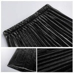 HERBATOMIA Women’s High Elastic Waist Black Skirt Pleated Long Casual A-Line Swings Midi Velvet Skirts for Women