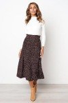 Oyamiki High Waist Skirt Casual Polka Dot Swing Pleated Skirts for Women Midi A Line Coffee Boho Skirt with Pockets, S