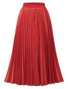 DRESSTELLS Red Velvet Pleated Skirts for Women, Red Fall Winter Skirt Midi Length Red L