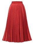 DRESSTELLS Red Velvet Pleated Skirts for Women, Red Fall Winter Skirt Midi Length Red L
