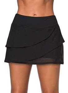 Aleumdr Women's High Waisted Layered Waistband Swimdress Ruffle Swim Skirt Swimsuit Bottom Black Medium 8 10