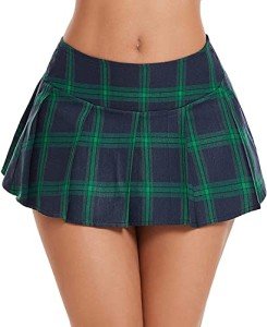 Avidlove Women's Plaid Skirt Basic Versatile Stretchy Flared Casual Mini Skirt Green