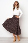 Oyamiki High Waist Skirt Casual Polka Dot Swing Pleated Skirts for Women Midi A Line Coffee Boho Skirt with Pockets, S