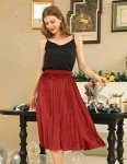 DRESSTELLS Red Velvet Pleated Skirts for Women, Red Fall Winter Skirt Midi Length Red L