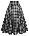 Belle Poque Women's Plaid Skirt 2024 Fall High Waisted A-Line Midi Skirts with Pockets(Black Plaid,2XL)