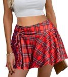 Avidlove Skirts for Women Plaid Skirt High Waist Drawstring Versatile Casual Mini Skater Skirt(Red Plaid,M)
